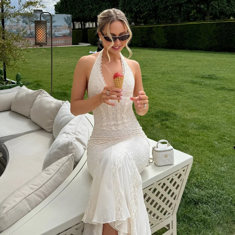 

DSMTRC кружевное сексуальное платье макси с открытой спиной, женское платье, модное платье без рукавов с v-образным вырезом, русалка, клубные вечерние длинные платья, элегантное платье