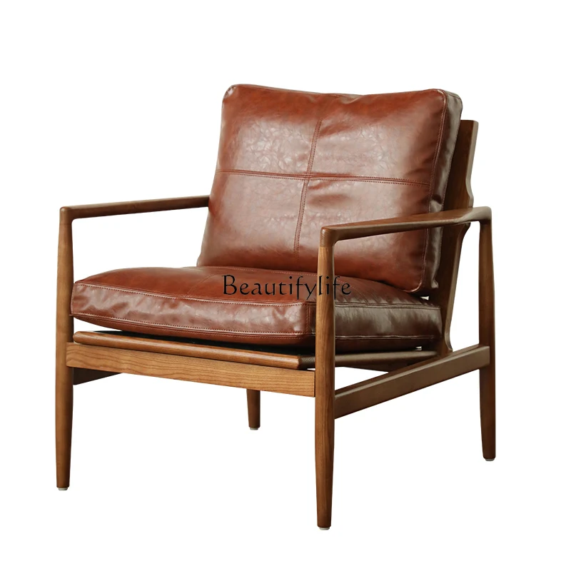 

Retro Nordic Single-Seat Sofa Chair American Solid Wood Leisure Living Room Balcony Lazy Recliner