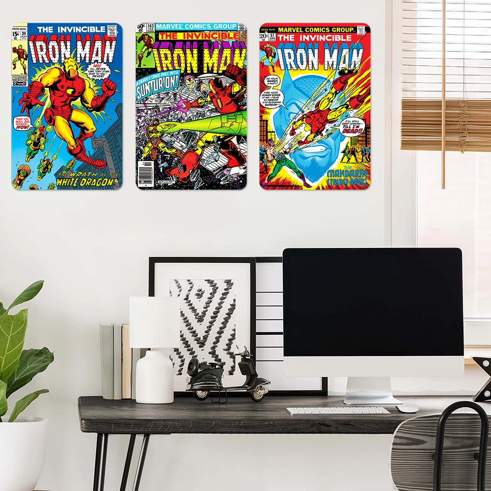 

Iron Man Metal Tin Sign Classic Disney Superhero Comics Poster Vintage Wall Art Picture for Gift Club Bar Home Decor Panel Mural