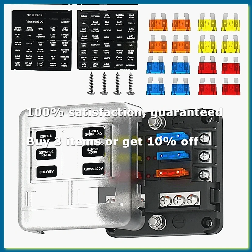 Boîte à fusibles 6 voies 12V/24V DC, panneau de fusibles ATC/ATO avec indicateur LED pour bateau marin, automobile, moto - A26I