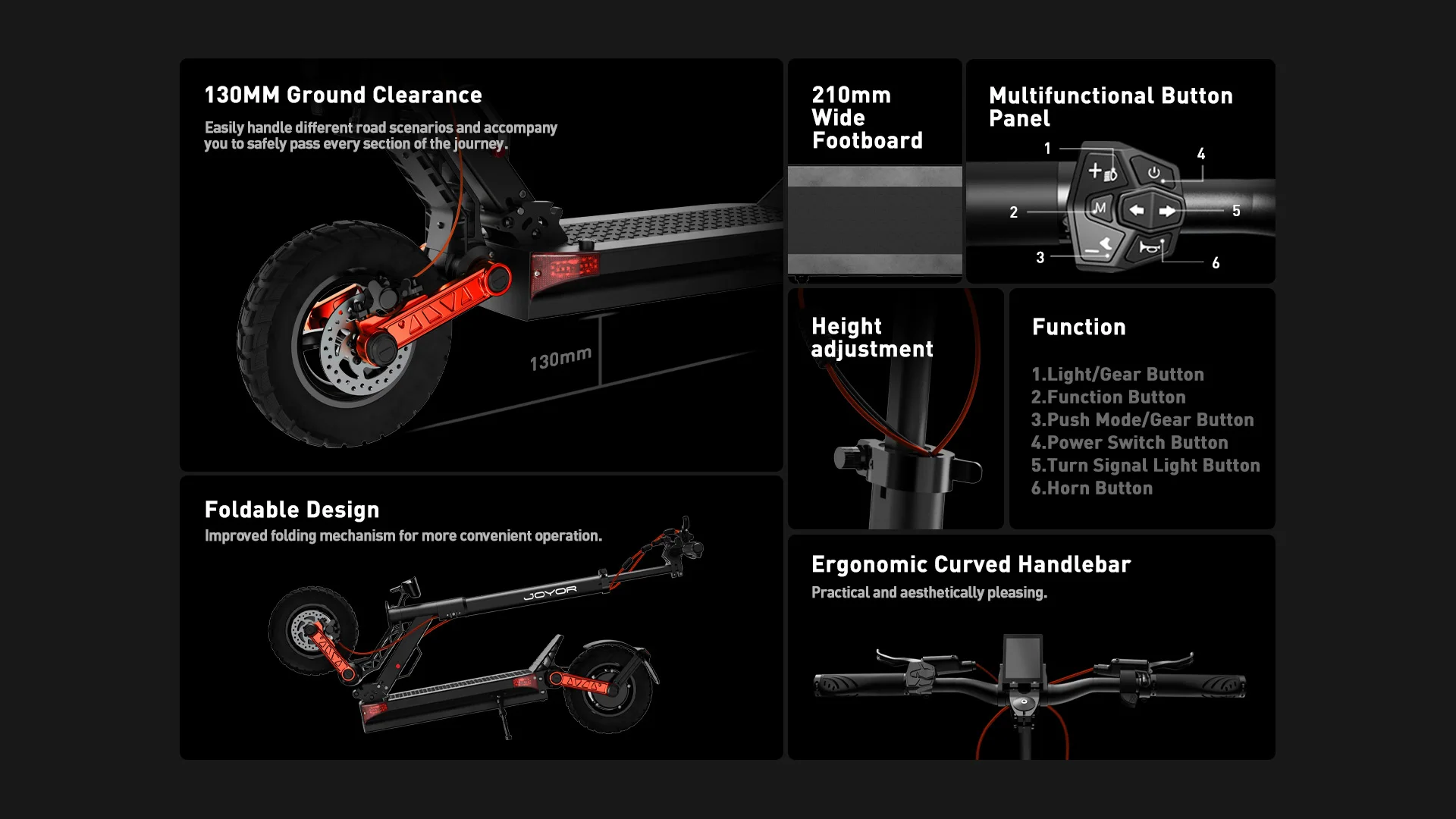 JOYOR S8 Elektroroller 48V 26AH Akku E-Scooter 10'' Reifen Doppelte Mechanische Scheibenbremse E-Roller – Detail 12