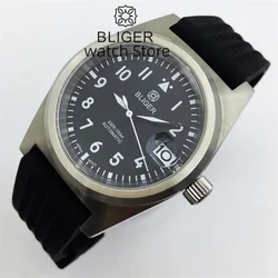 38mm BLIGER Brushed Case NH35A PT5000 Automatic Watch For Men Sapphire Glass Black White Blue Green Dial Luminous Rubber Strap