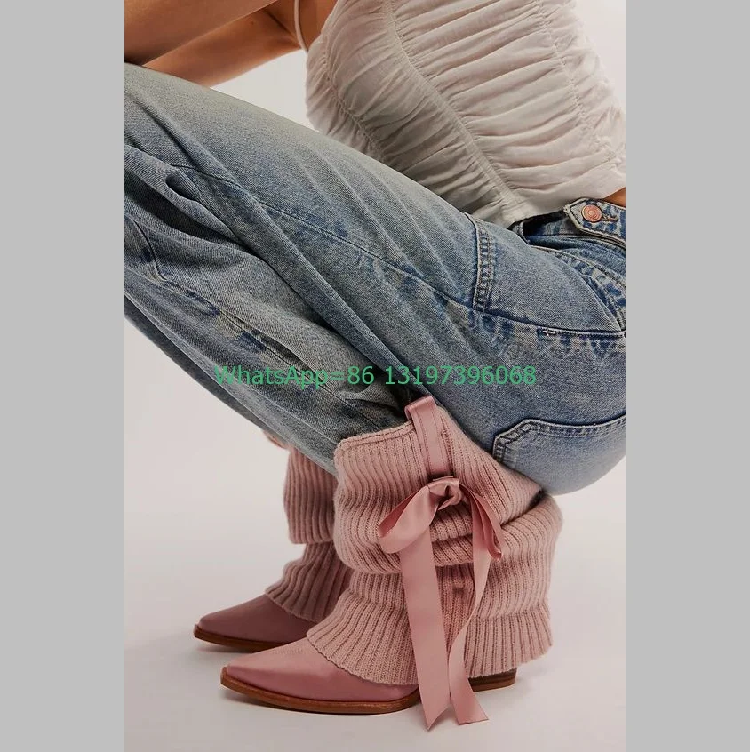 

Lady pink ballet stain cowboy design boots black bowtie design pointed toe chunky heel boots Mary Janes cowboy pink boots size