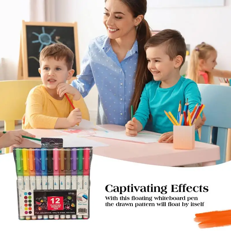 Rotuladores de pintura al agua para niños, marcadores de pizarra blanca de secado rápido, no irritantes, a prueba de fugas, 12X
