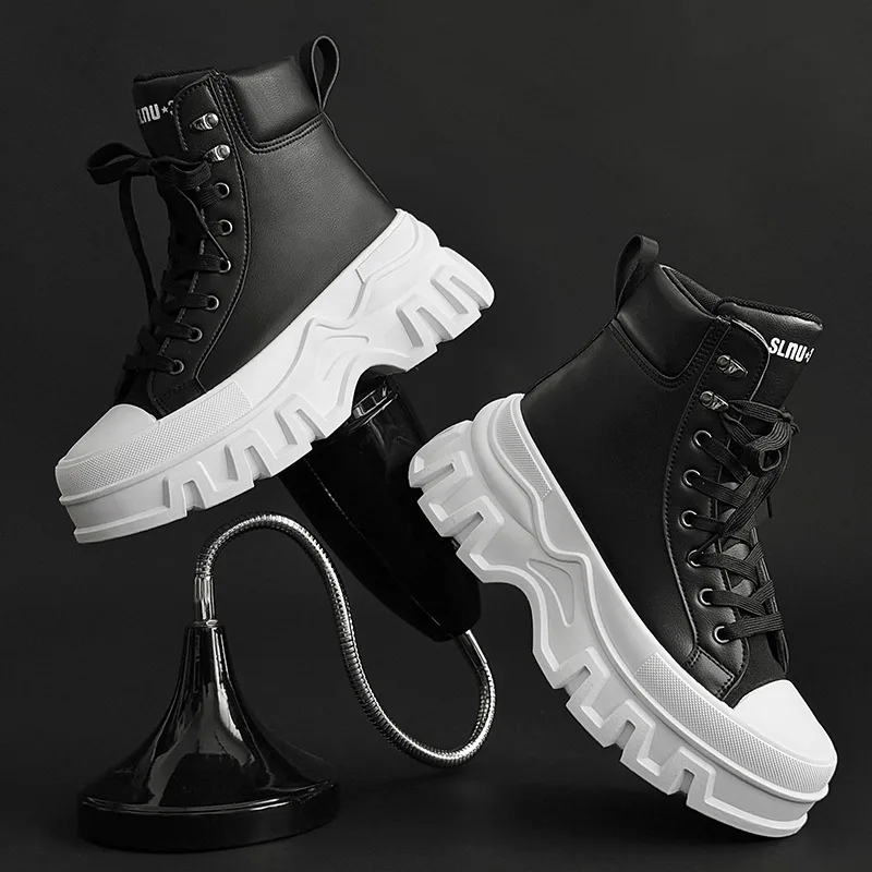 

New Fashion Boots for Men with Thick Sole Raised Leather Shoes Casual Sports Boots High Top Shoes Luxury Designer Shoes
