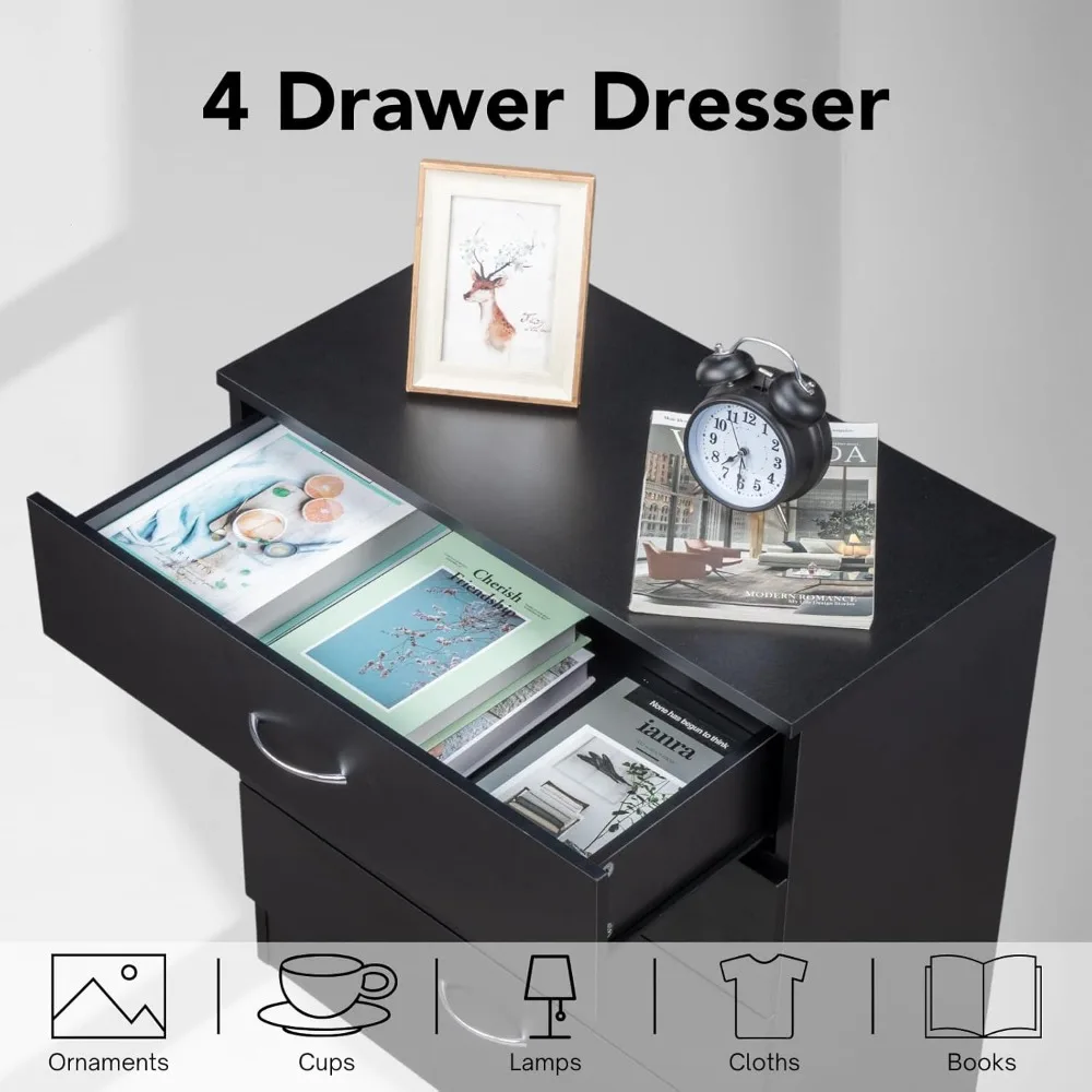 خزانة غرفة نوم ذات 4 أدراج، منضدة معاصرة مع مساحة تخزين، طاولة جانبية خشبية لغرفة المعيشة #4