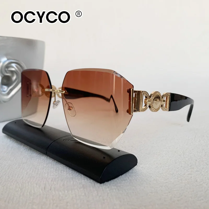 Steampunk Randlose quadratische Sonnenbrille Männer Frauen 2025, Luxusmarke Designer Metall Sonnenbrille Stilvolle gebogene Farbtöne Brillen UV400 – Detail 9