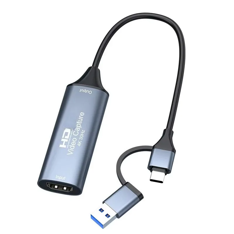 4K USB C Video Capture Card 2 in 1 Type C USB 3.0/2.0 Grabber Record Adapter 1080P 60fps HDMI to USB/USB C Audio Video Recording