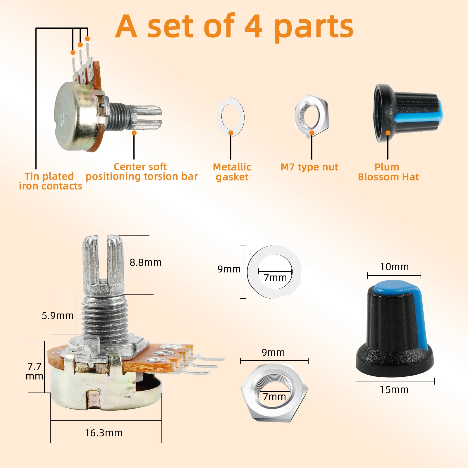 30sets WH148 Potentiometer Assortment Kit Variable Resistors With Nuts And Washers 1k 10k 50k 500k 1M