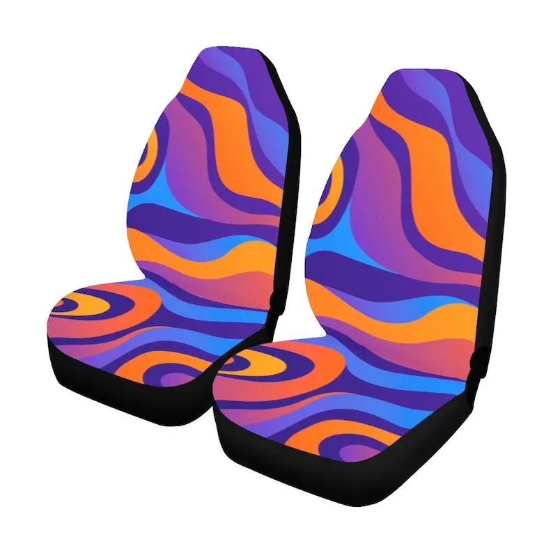 Psychedelic Seat Covers 2 pc, Colorful Party Groovy Trippy Funky Pattern Front Seat Covers Vehicle Car SUV Truck Seat