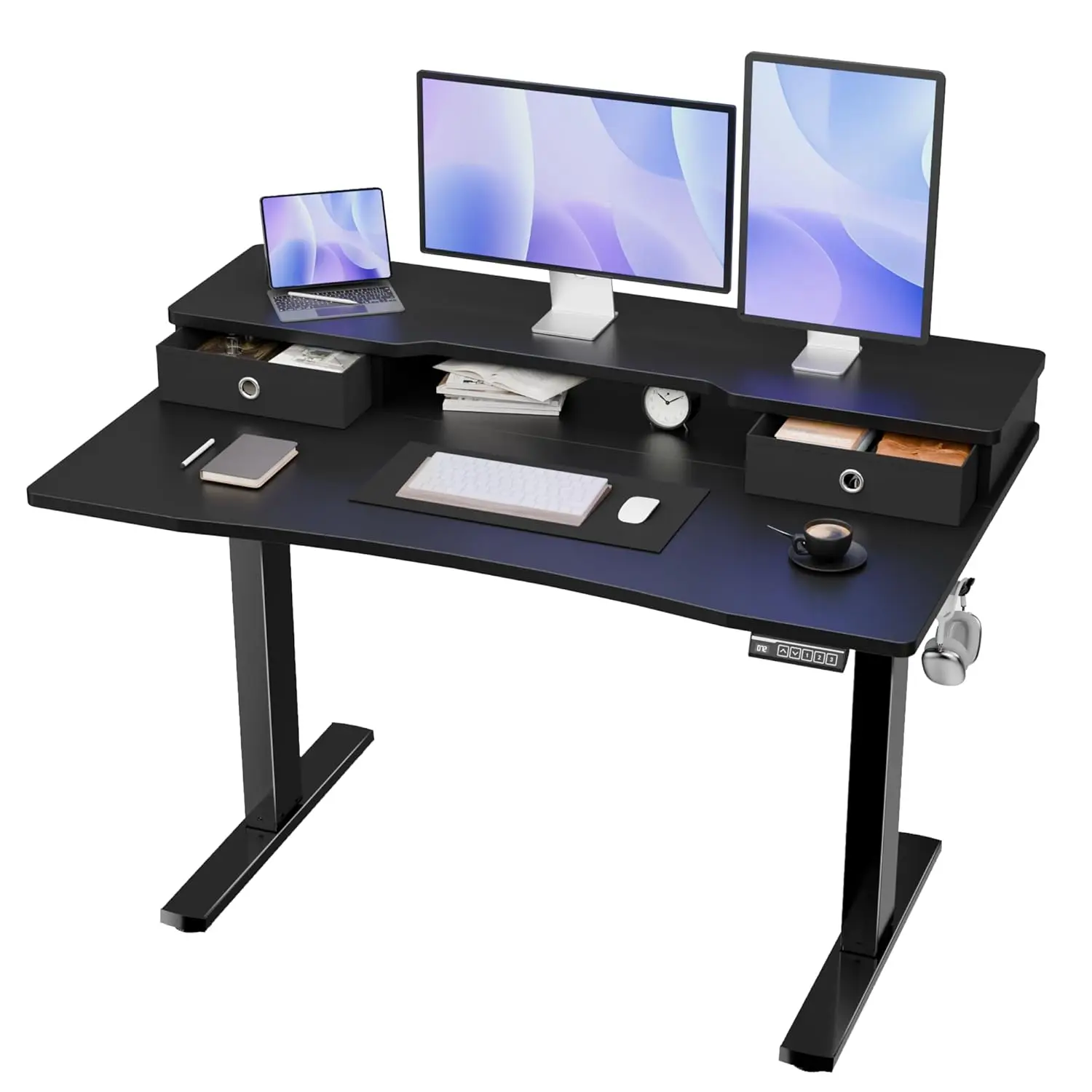 

48x24 Inch Electric Standing Desk With Drawers, Height Adjustable Sit Stand Up Desk, Storage Shelf Ergonomic Home, Customized