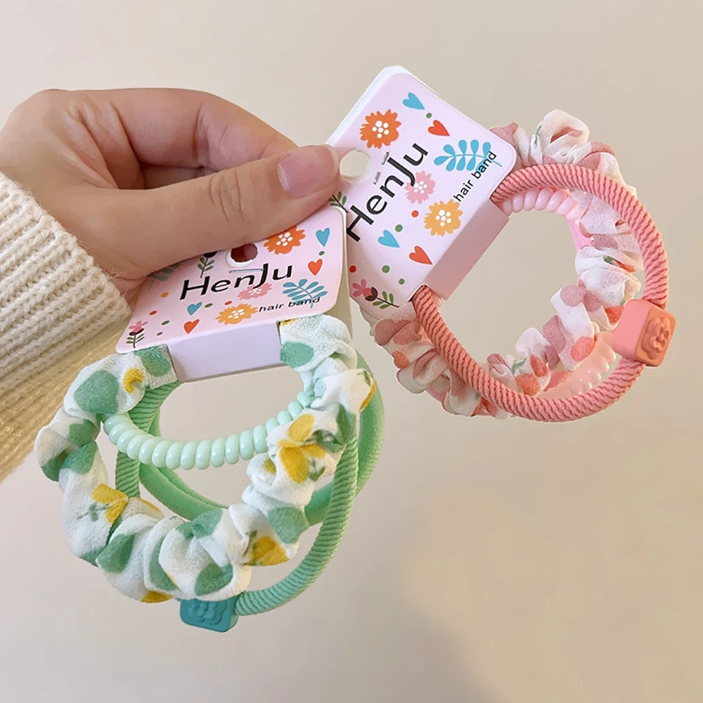 4pcs/Set Candy Color Telephone Scrunchies Multicolor Elastic Hair Ties Ponytail Holder Rubber Bands Teen Girls Summer Headwear