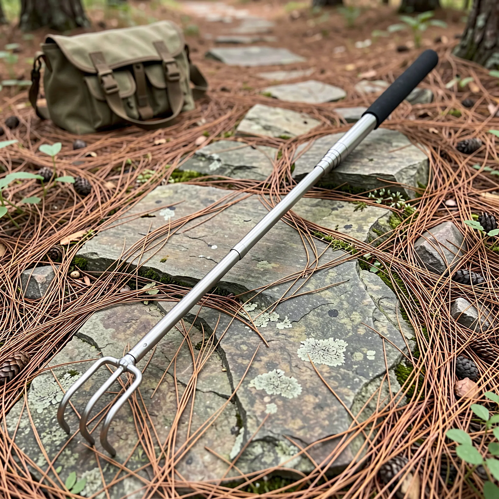 40 Inch Telescopic Mushroom Rake Silver Steel Extendable Foraging Hook Adjustable Length Collapsible Mushroom Picker Bacteria