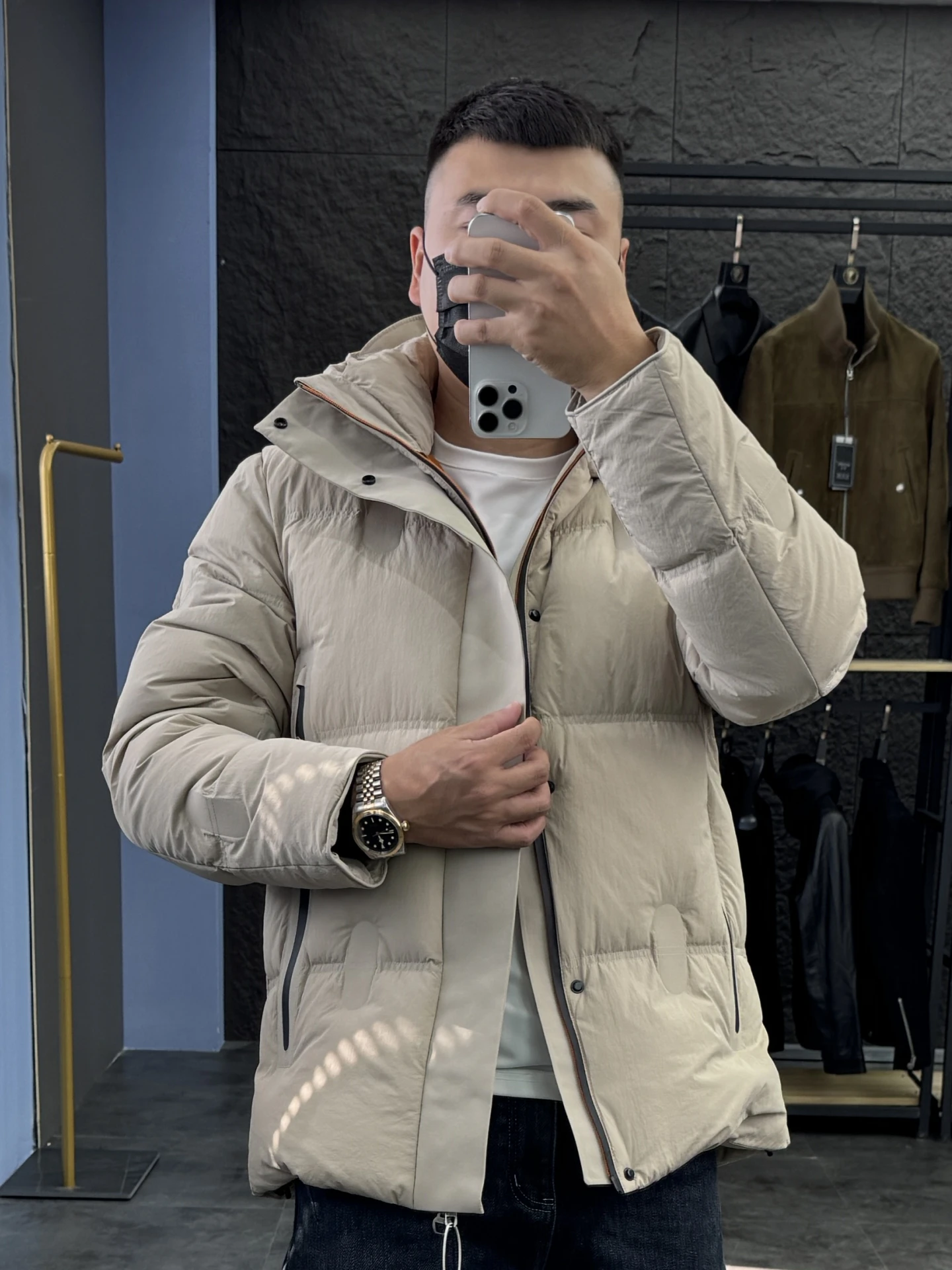 

Thiened White Du down Padded Jaet Men's Casual Sle Windproof Warm Hooded Zipper Closure Outdoor Ci Leisure Coat