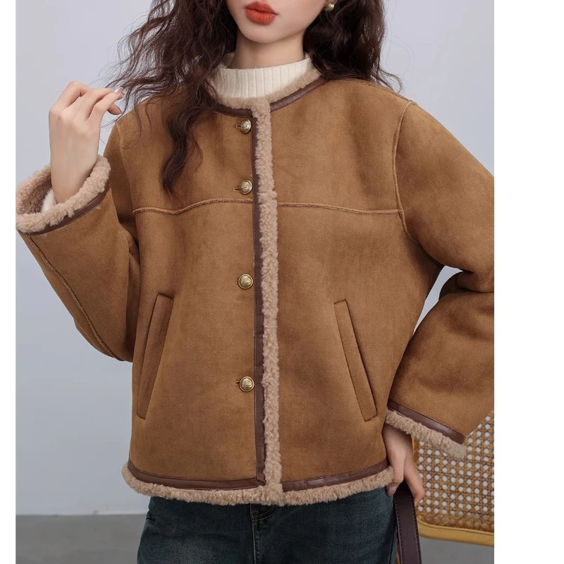 

Women's Winter New Retro Plus Velvet Thick Round Neck Cardigan Top