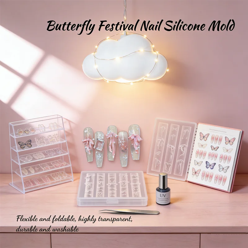 DIY Bow Nail Charm Mold - Reusable Silicone Mold for 3D Bowknot Nail Art Create Custom Ribbon Bow Decorations with Gel or Polish