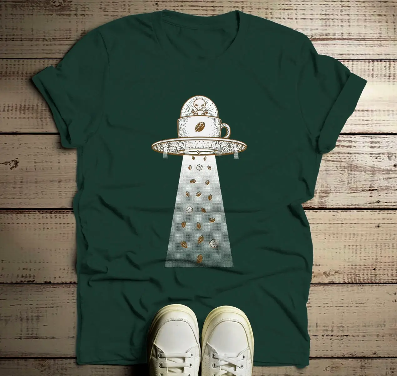 Men's Coffee T Shirt UFO Alien Hipster Abduct Geek Space