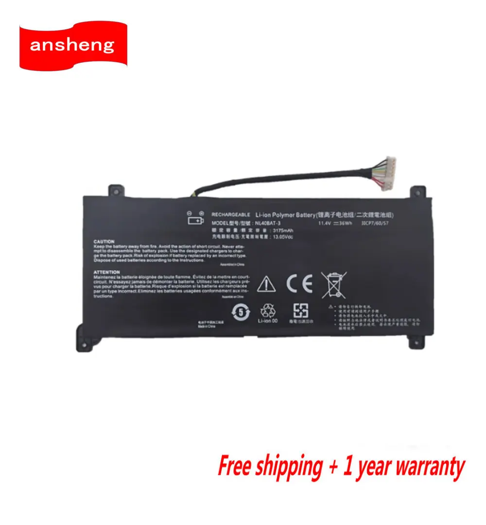 

NL40BAT-3 Laptop Battery For CLEVO NL40CU NL41GU NL41LU NL51LU Mechrevo Creator Young 15 I3 6-87-NL40S-33G21 6-87-NL40S-32G21