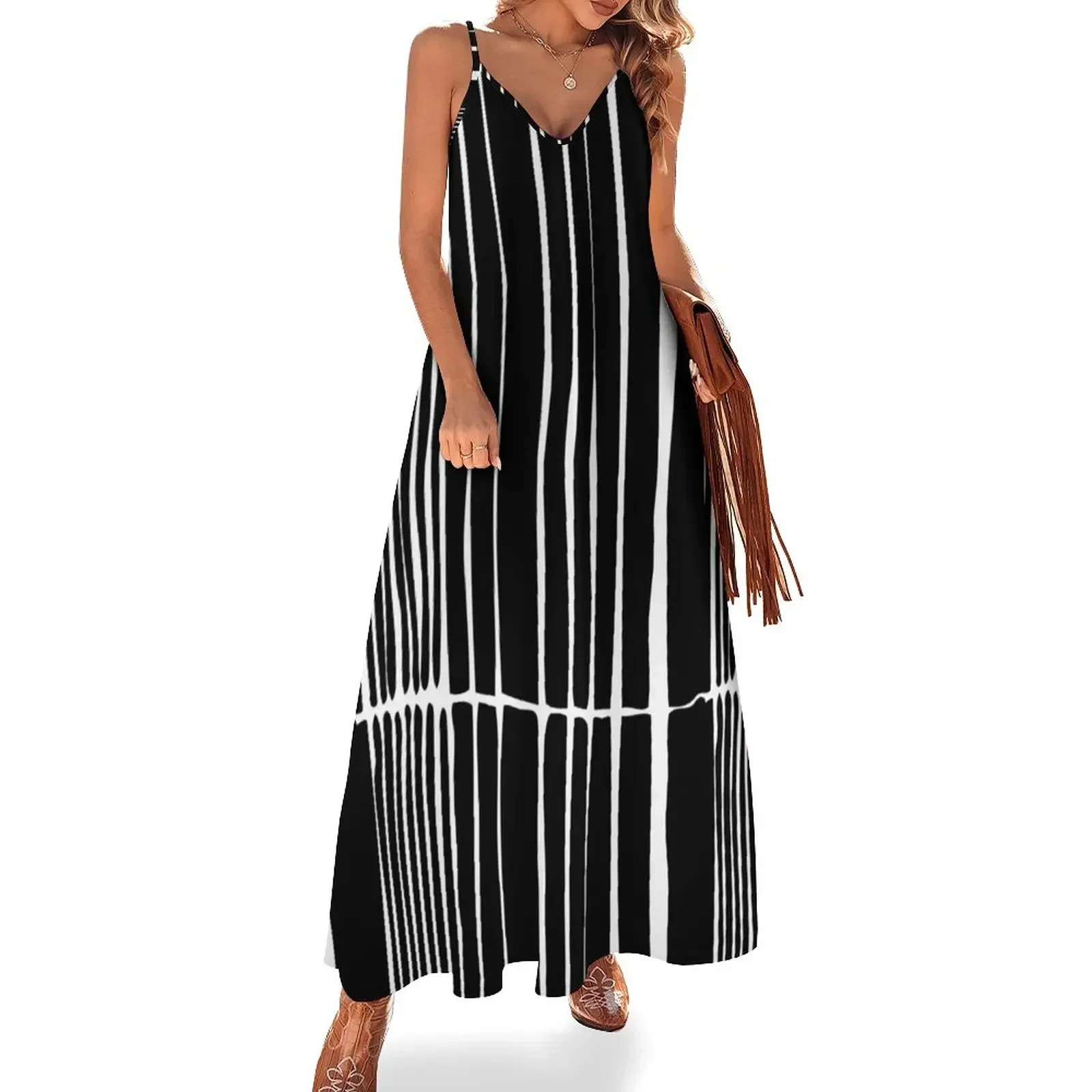 

Abstract Black and White Stripe Sleeveless Dress sexy short dresses daring prom clothes Dress