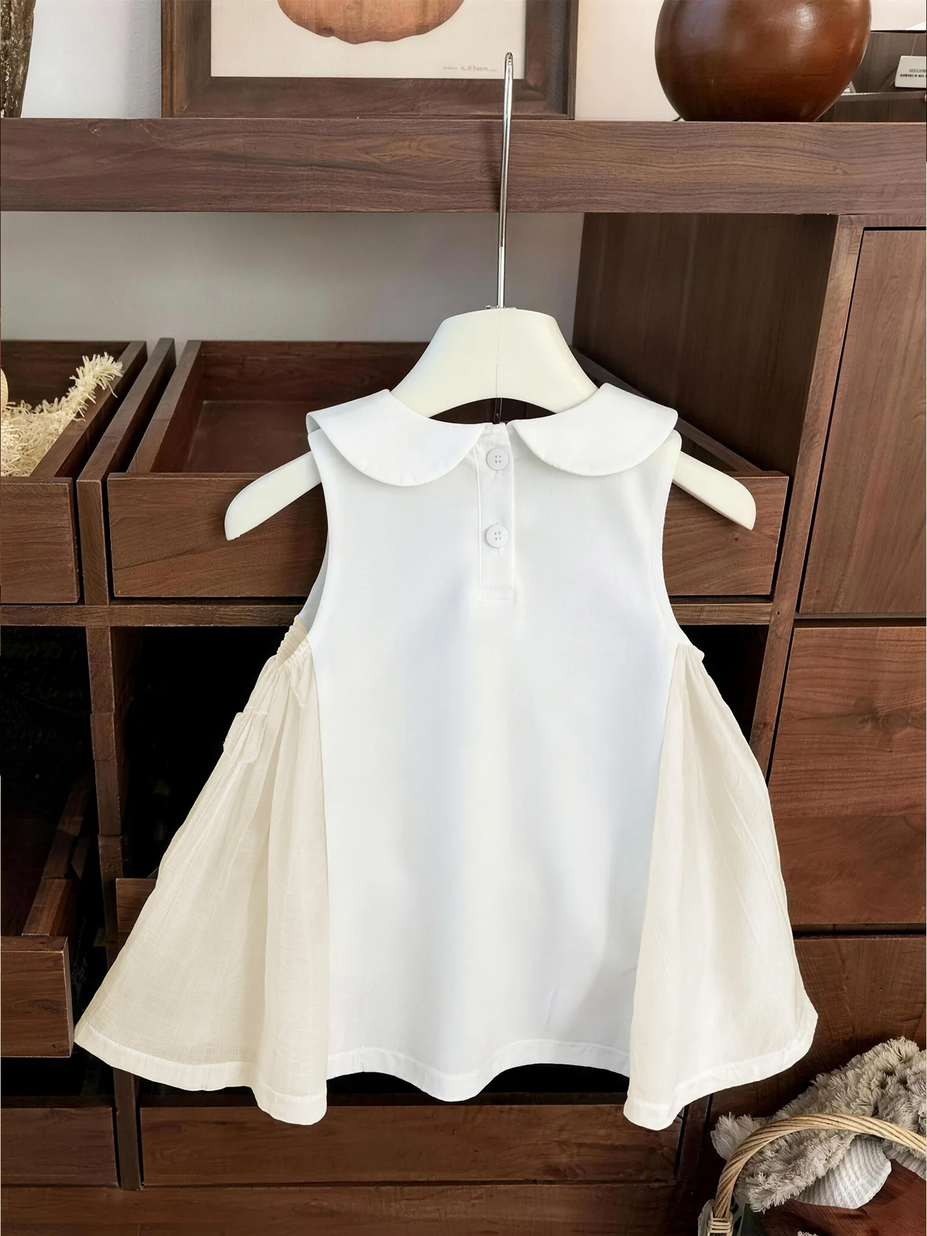 French-Style Baby Girl Trendy Embroidered Patchwork Sleeveless Dress With Notched Collar for Toddlers