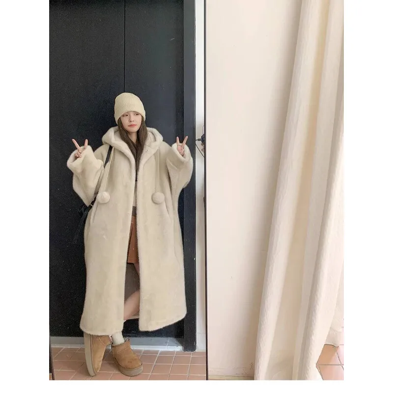 Faux Fur Jackets Women Long Coat Hooded Outerwear Autumn Winter Thick Warm Fluffy Shaggy Hoodie Vintage Overcoat Streetwear