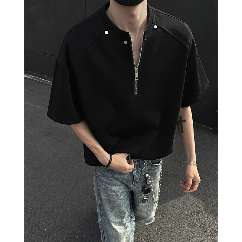 

Summer Short Sleeved T-shirt Men Black White Casual T Shirt Men Streetwear Hip-hop Loose Zipper T Shirt Mens Top Large Size 4XL