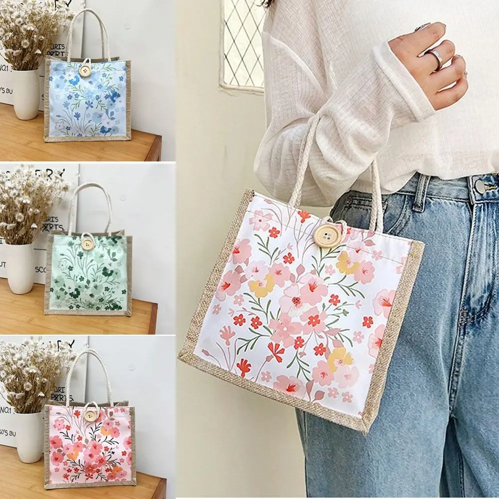 Fashionable Cotton Linen Cloth Canvas Handbag With Button/Zipper Reusable Lunch Bags Small Tote Bag Office Worker