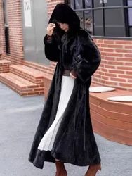 Extended Faux Fur Coat For Women To Look Thin And Imitate Mink Fur Coats Black Hooded Warm Comfortable 2024 Winter Wholesale