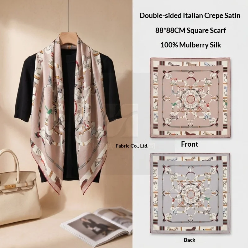 100% Mulberry Silk 18 Momme Square Scarf Luxury Print Reversible 88x88cm