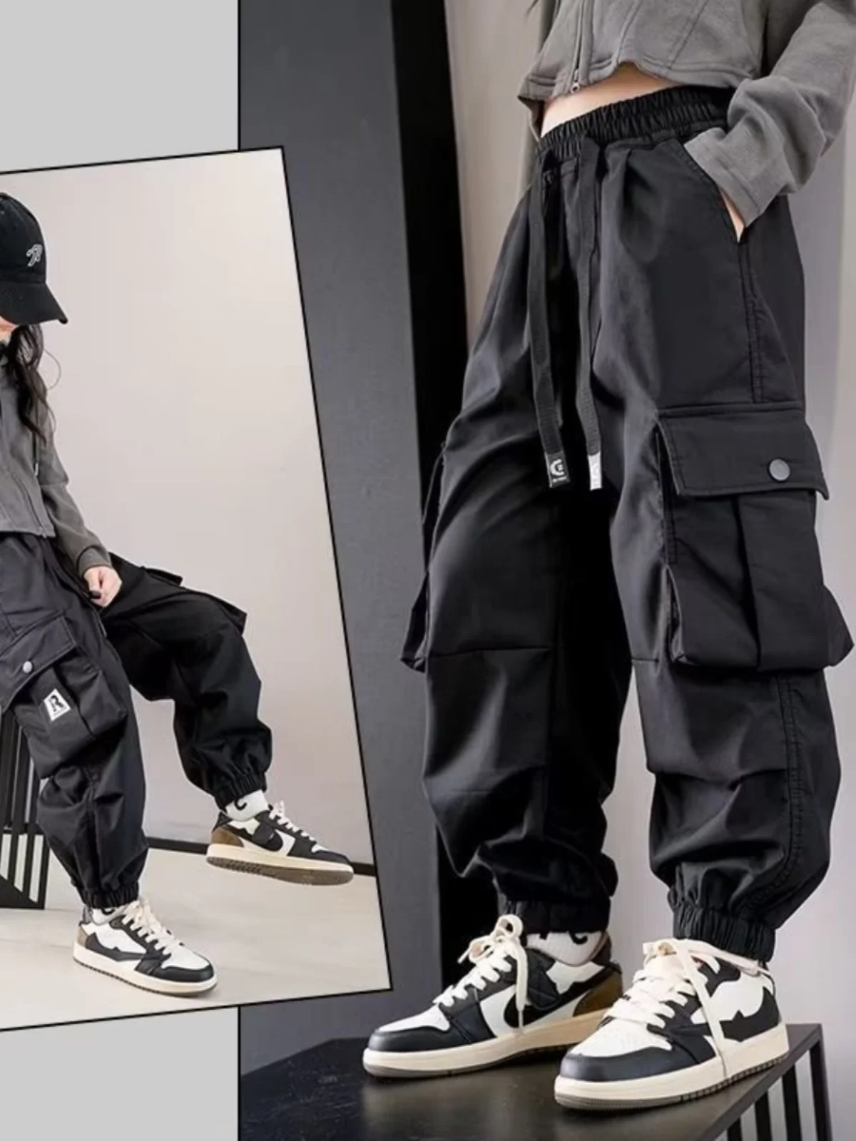 

Spring Autumn Winter Fce Lined Cargo Pants for Boys Multiple kets Casual Straight Leg Pants Youth Active Sle