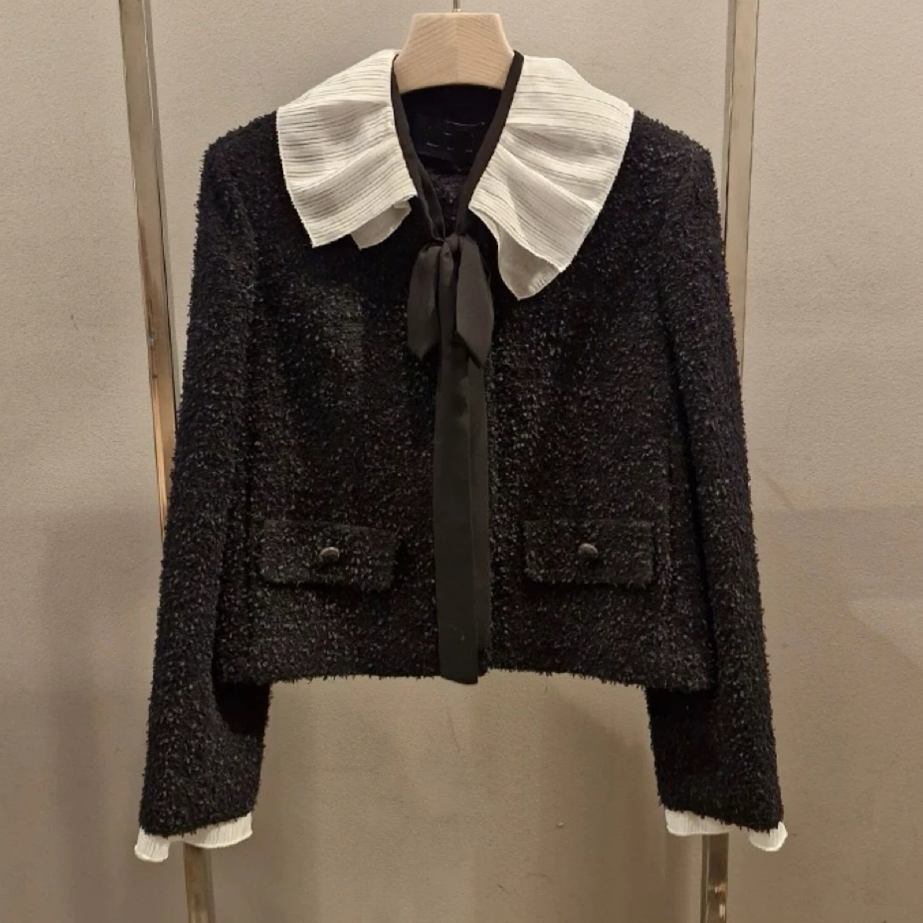 

Корейский Sle M * NE, весна 2025, сладкий Ele, двухслойное пальто со съемным воротником-аккордеонами, свободное хлопковое пальто для поездок на работу