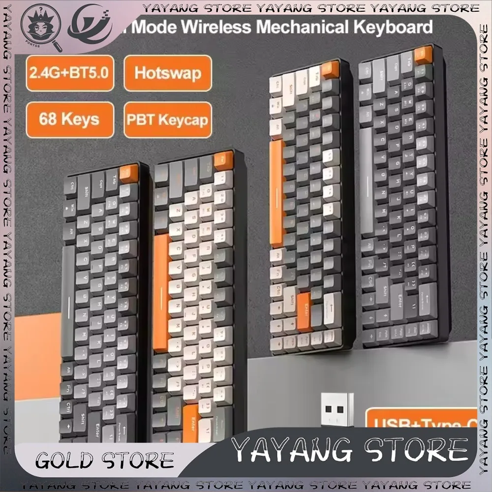 K68 Wireless Mechanical Keyboard Mini 68-Key Dual Mode Bluetooth 2.4G Hot Swap Red Switch for PC PS4 Xbox iPhone iPad Gaming PC