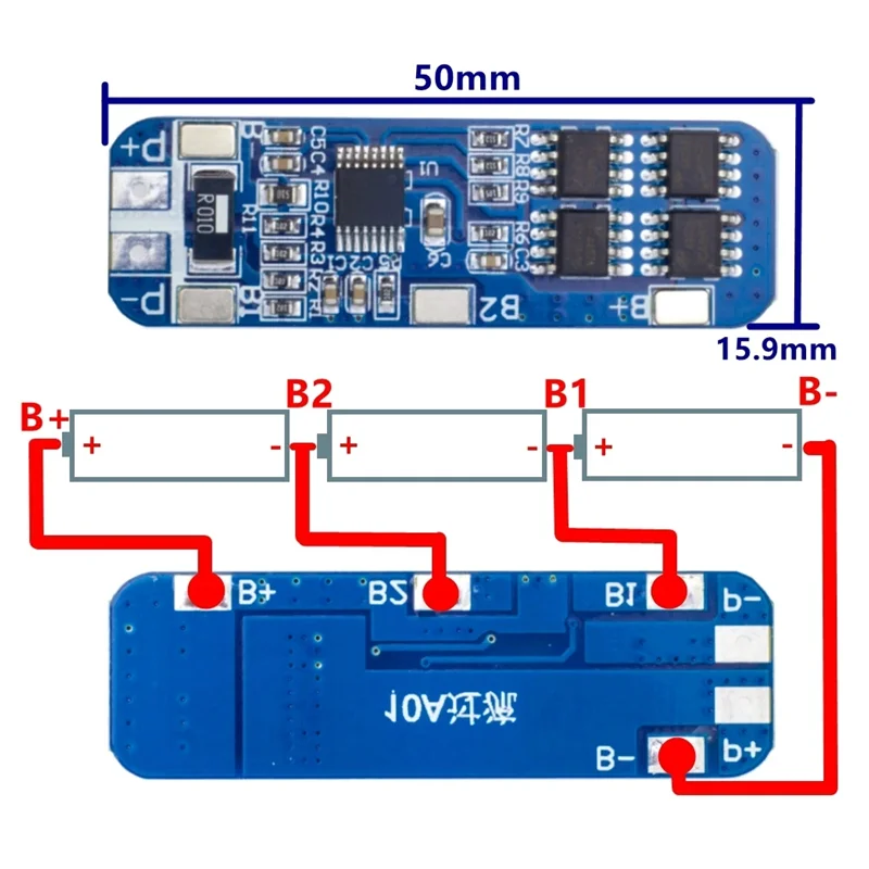 3 strings of 12V18650 lithium battery protection board 11.1V 12.6V over-discharge peak 10A over-current protection