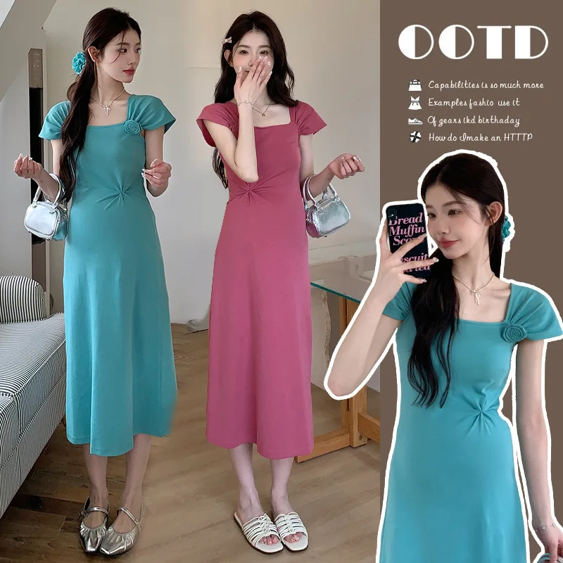 

Pregnant Women's Clothing 2025 Summer New Korean Version Versatile Fashion Temperament Elastic Slimming Dress