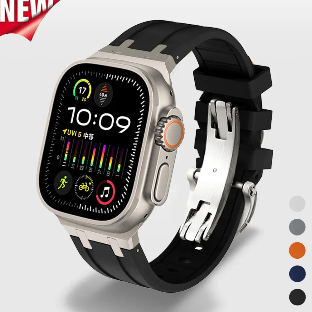 

Sports Silicone Band For Apple Watch Ultra 2 1 49mm Series 9 8 7 45mm 6 SE 5 4 42mm 44mm For iWatch AP Soft Rubber Strap Correa