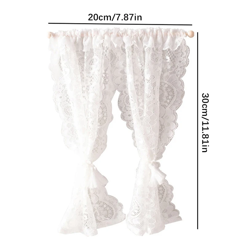 Rideau en dentelle miniature pour maison de poupée 1/12, décoration de chambre à coucher, accessoires pour maison de poupée, micro-scène, accessoires photo