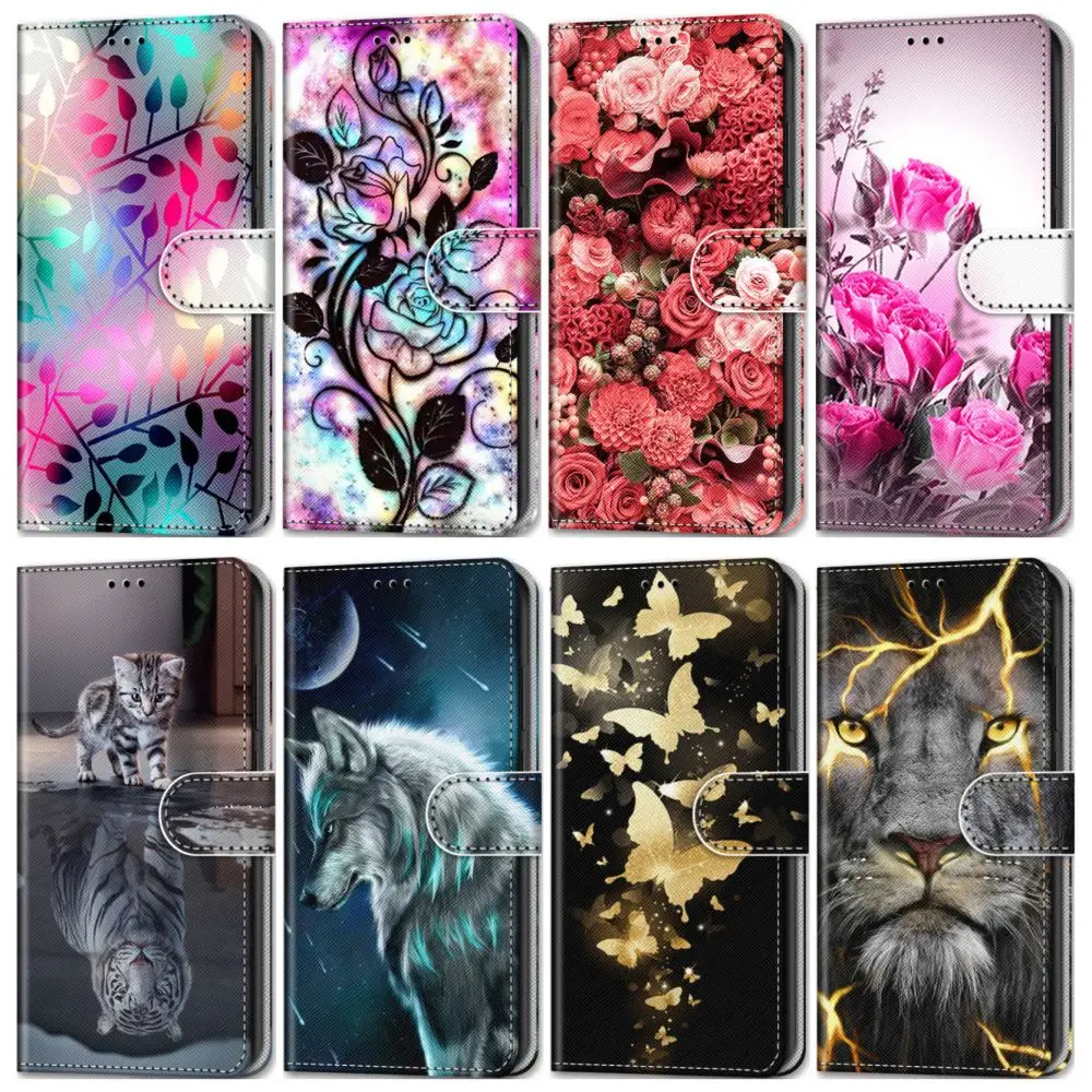 Kids Flip Wallet Animal Flower Phone Case For Xiaomi 10 Lite 5G Mi Note 10 9T Pro 9 SE 8 Lite Play Cute Flip Leather Wallet D08F