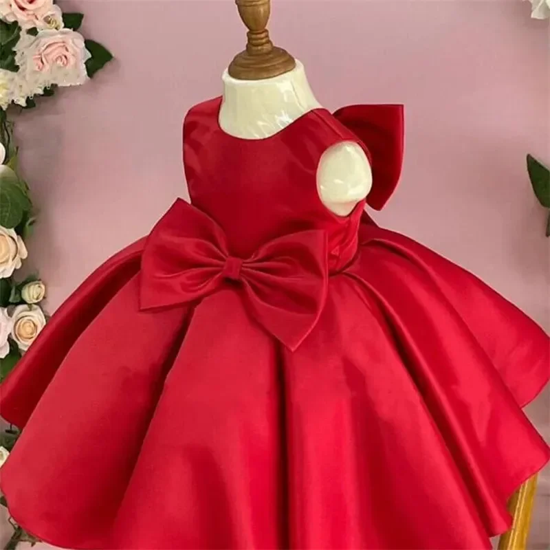 Customized Satin Flower Girl Dress Princess Wedding Bow Sash Party Little Baby Girls Birthday First Communion Evening Gowns