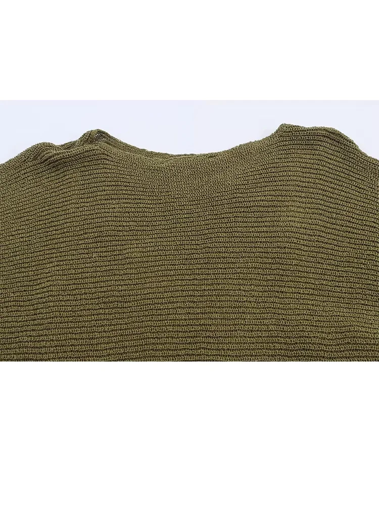 HH Mujer moda de otoño sólido cuello redondo costura manga corta Top de punto Mujer encaje adornado Top Casual suelto Mujer