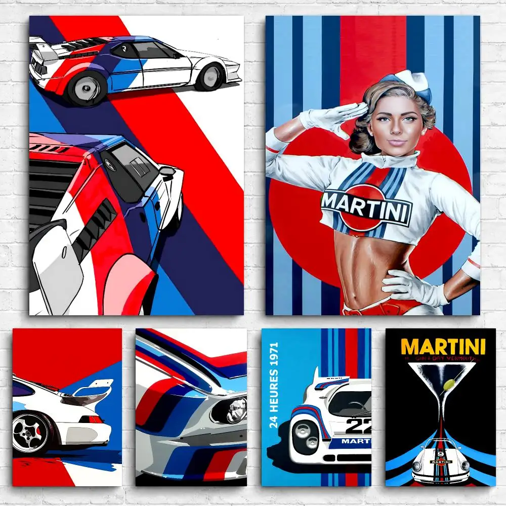 Cool Racing M-MartiniES Framed Wall Painting Ready to Hang Canvas Poster for Bedroom Living Room Hallway Home Decor Gift