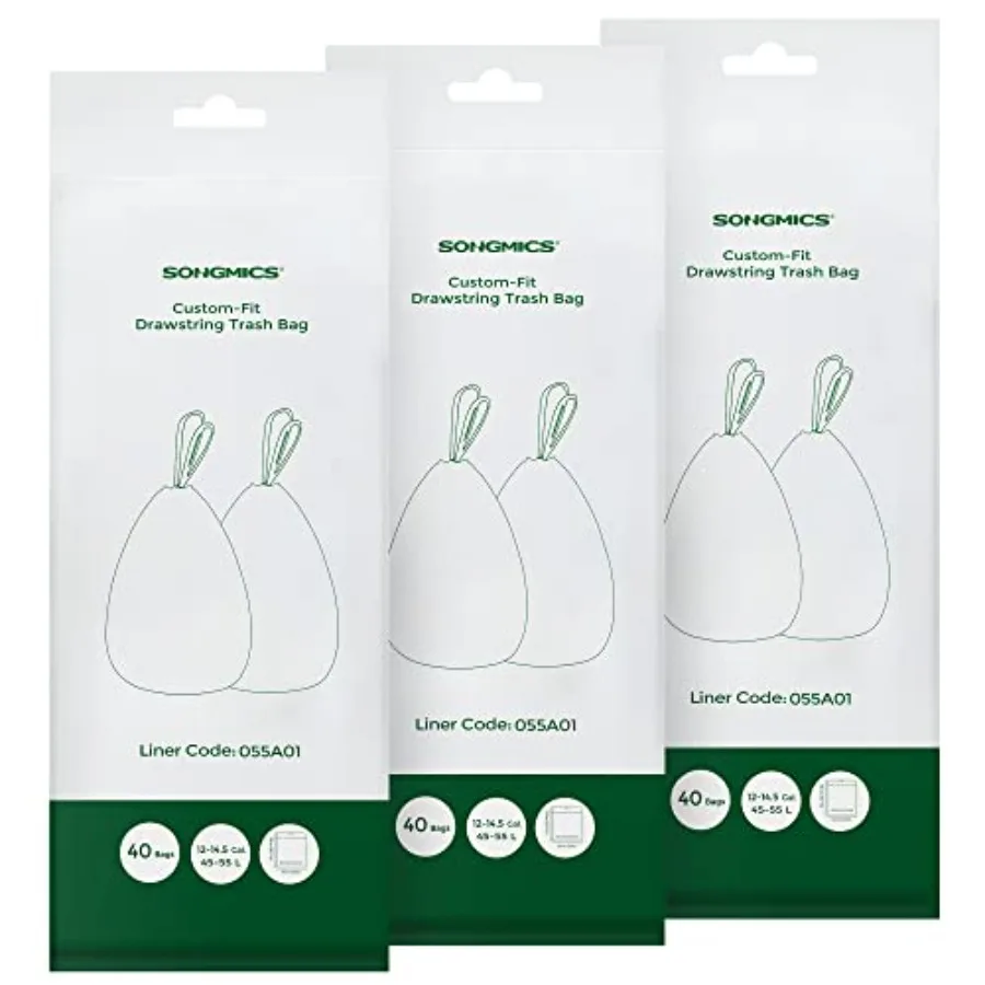 

High-Capacity Drawstring Kitchen Garbage Bags for 12-14.5 Gallon 45-55L Trash Cans 120 Count Pre-Separated Liner Code 055A01 3