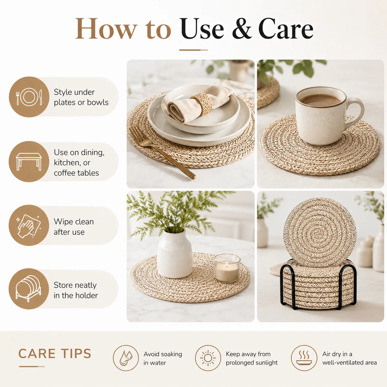 8 Pcs Drink Coasters W/ Holder,Absorbent Coasters for Drinks, Home Decor Coaster Set for Wooden Tabletop Protection Table