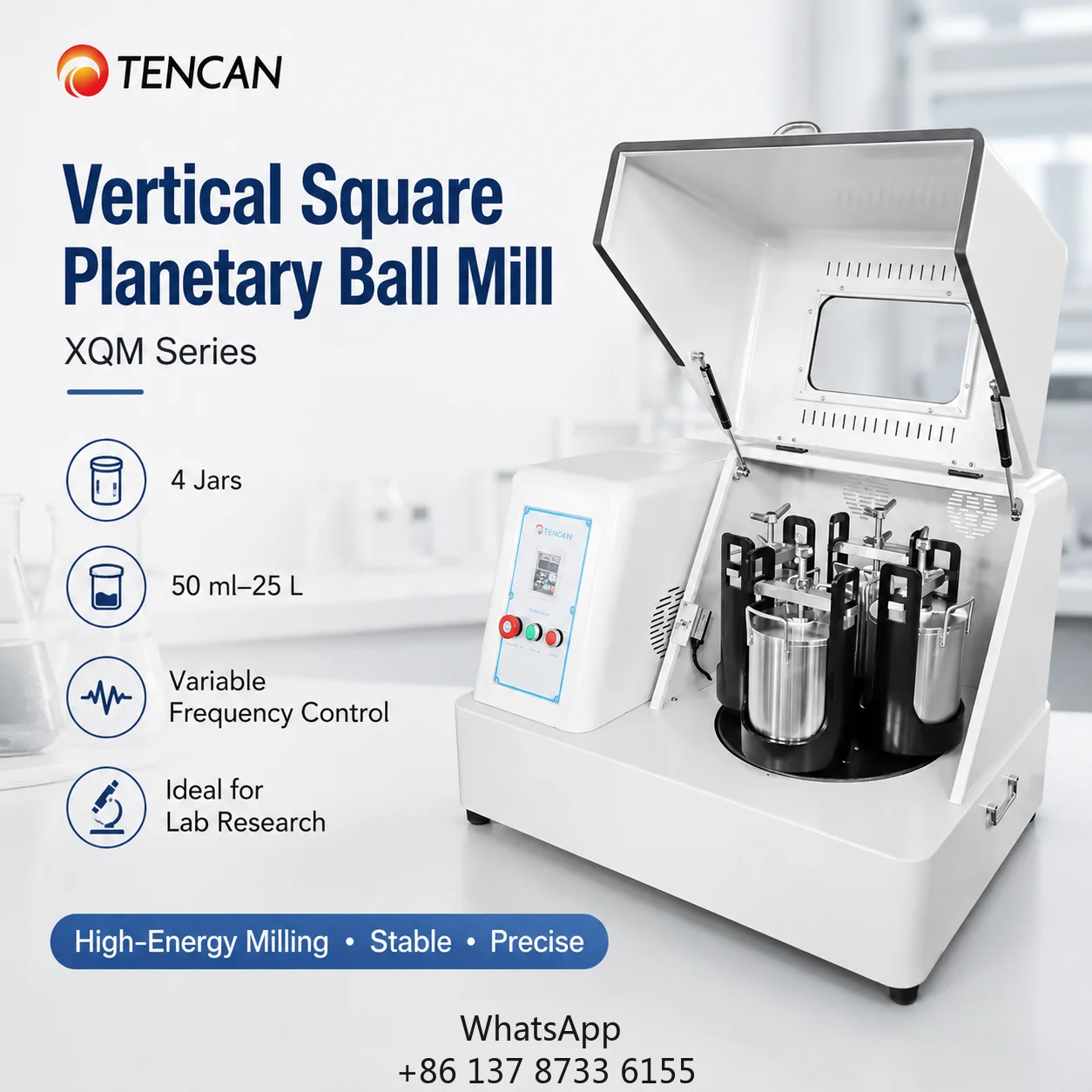 High Precision Tencan Vertical Planetary Ball Mill Motor Gear Drive Grinder Lab Milling Machine For Nano Powder Grinding 0.1um