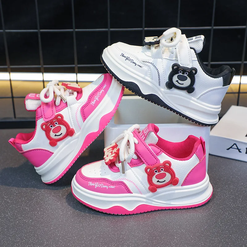 

Kids'Casual Shoes Sneakers Cartoon Lotso PU Leather Spring Shoes For Children Anti-slip Velcro Black Pruple Shoes Size 26-37
