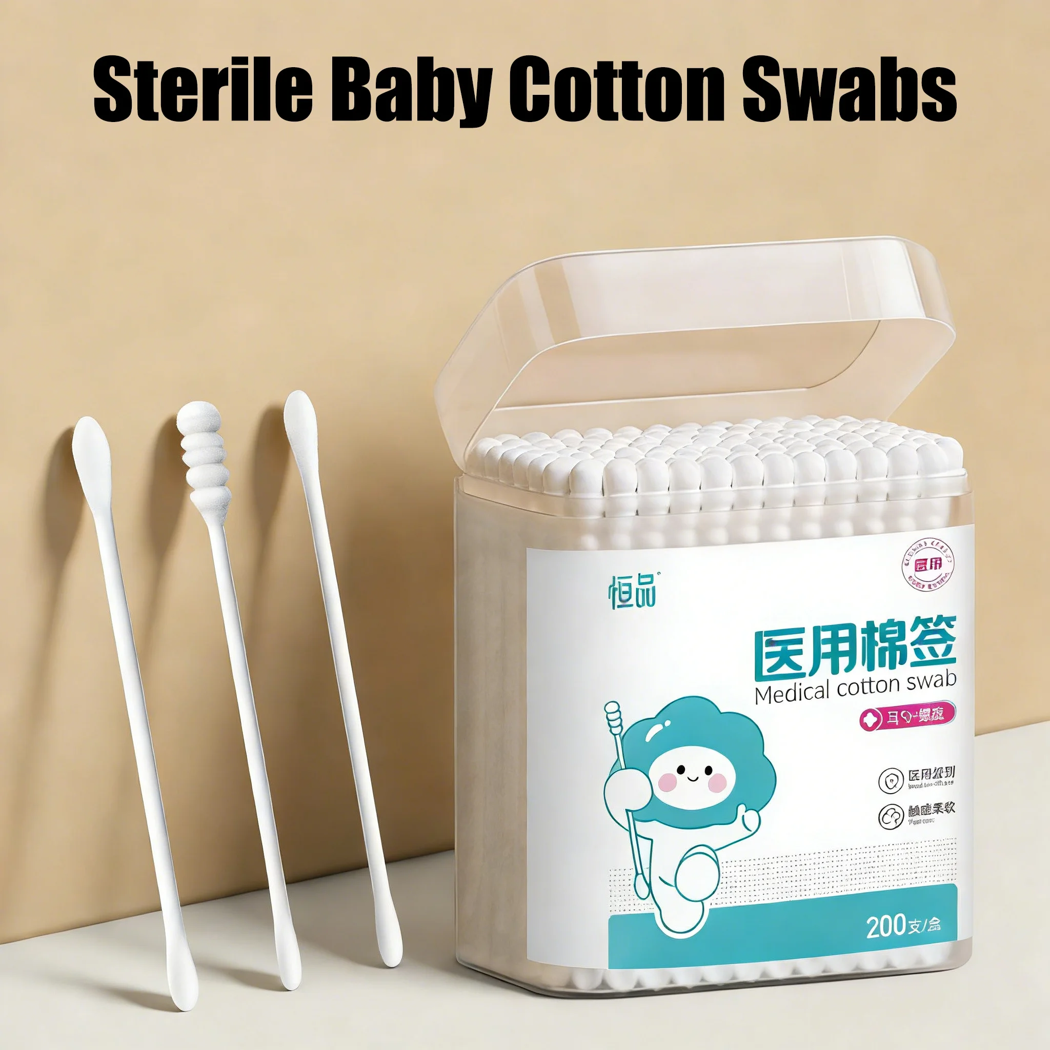 Sterile Baby Cotton Swabs Double-ended Spiral Head Multifunctional Soft Cleaning Sticks for Infant Ear Nose Cleaning Daily Care