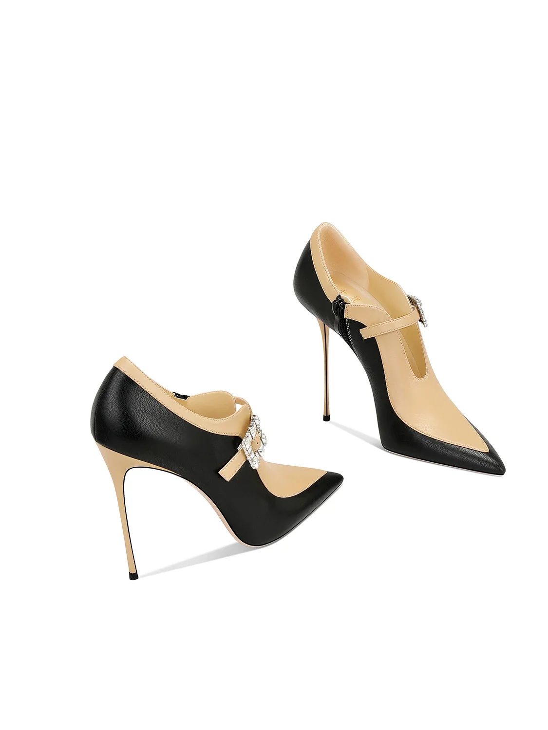 

2025 Spring Black Nude Leather Deep Mouth Shoes Design Sense Pointed Head Stiletto High Heels Women