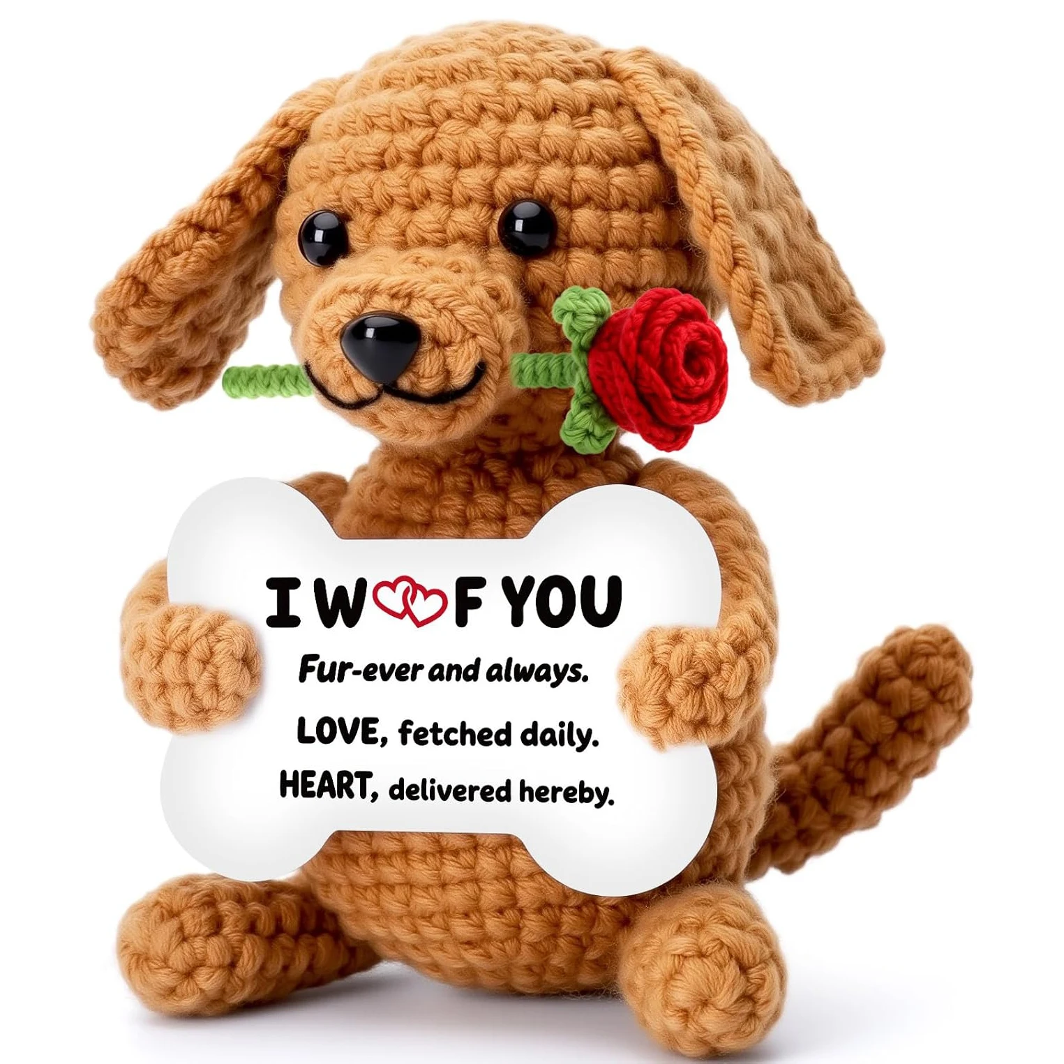 Positive Crochet Cute Animal Dolls with Card Emotional Support Mini Handmade Knitted Dog Bee Desktop Ornament Home Decor Gifts
