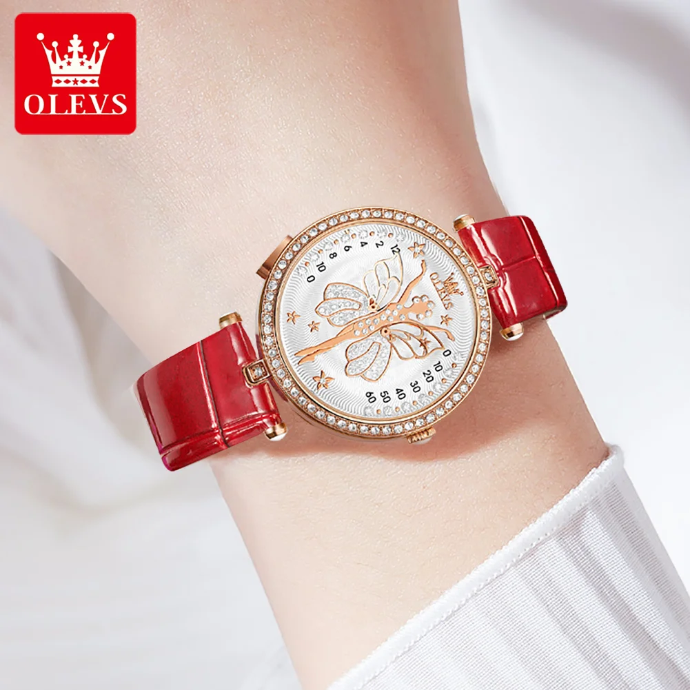 OLEVS-reloj de cuarzo para mujer, Accesorio luminoso, resistente al agua, estilo mariposa, 5576