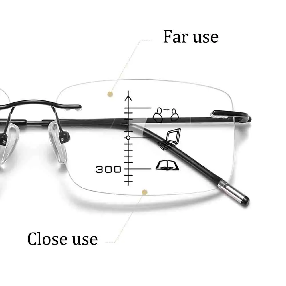 KLASSNUM Automatic Zoom Advance Gradually Multifocus Far and Near Double-use Presbyopic Glasses Men Frameless Blue light glasses