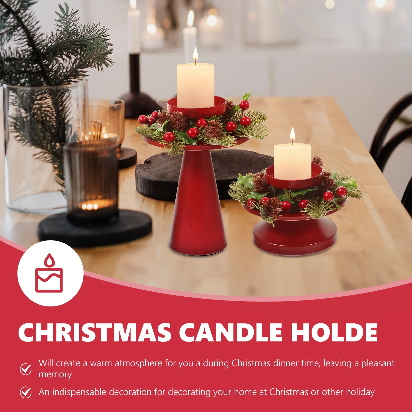 

2Pcs Christmas Holder Retro Iron Wreath Style Tealight Stand for Festive Tabletop Decor Party Home Adornment